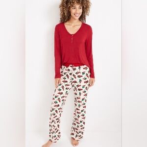 Maurices Holiday Henley Red Top and Printed Truck and Tree Pajama Set NIP